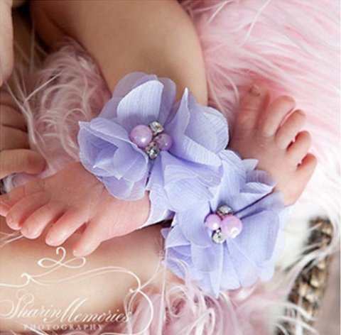 Baby Girl Barefoot Sandals - Pearl and Chiffon