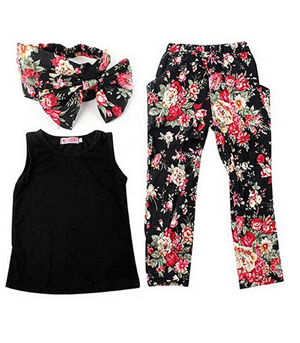 Black Floral Pant Outfit Set