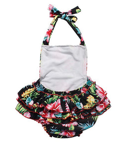 Black Hawaiian 50's Floral Ruffle Swimsuit