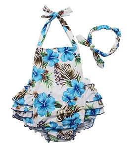 Blue Hawaiian 50's Floral Ruffle Swimsuit