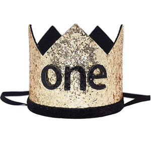 1st Birthday Glitter Crown - Black and Gold "ONE"