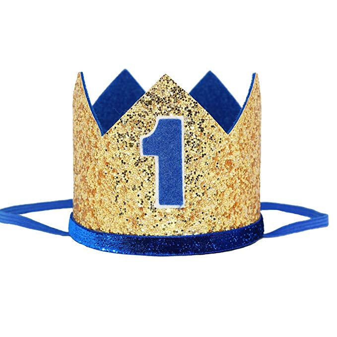 1st Birthday Glitter Crown - Blue and Gold