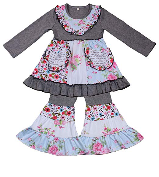 Boutique Floral Ruffle Party Outfit Gray Blue