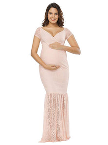 Maternity Short Sleeve Lace Maternity Maxi