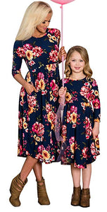 Mommy and Me Blue Floral Dress