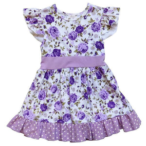 Lavender Floral Ruffle Flutter Dress