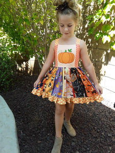 Boutique Halloween Print Ruffle Bottom Dress