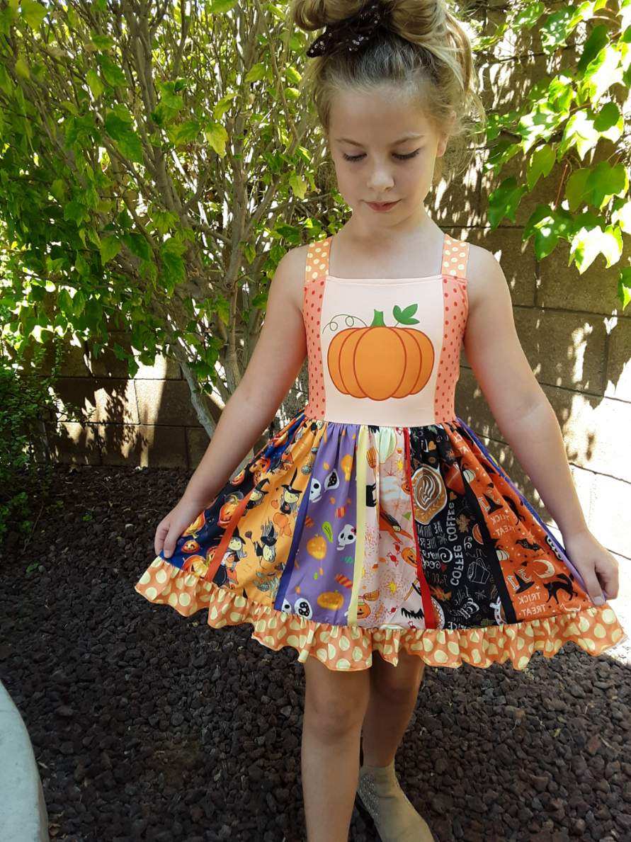 Boutique Halloween Print Ruffle Bottom Dress