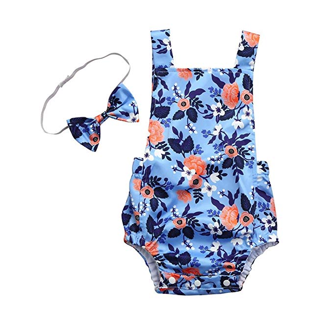Baby Girl Blue Fall Floral Ruffle Romper