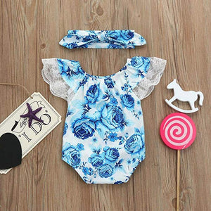 Baby Girl Blue Floral Lace Romper