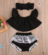 Baby Girl Black and White Lace Tassel Outfit Set