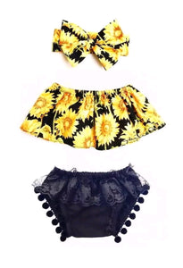 Baby Girl Sunflower Lace Outfit Set