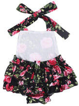 Black with Pink Roses Ruffle Romper