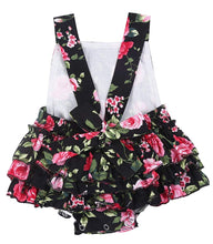 Black with Pink Roses Ruffle Romper