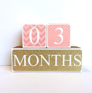Sweet Baby Wooden Blocks - Coral & Gold