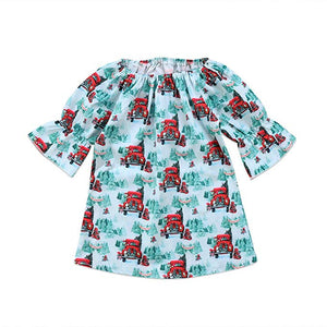 Christmas Red Truck Print Holiday Dress